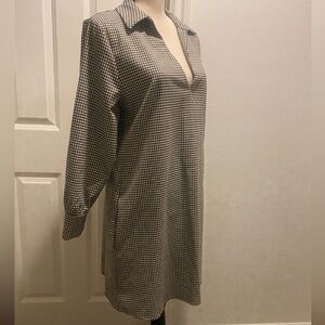 Zara Women’s winter shirt dress checker plaid collared black white midi new xl
